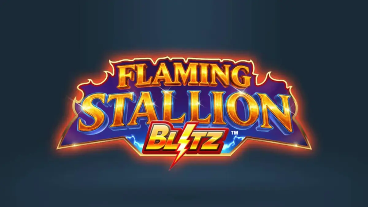 Flaming Stallion Blitz slot game interface showing the flaming blue horse