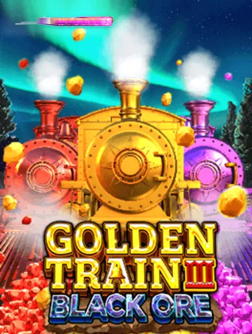 Tampilan visual slot Golden Train III: Black Ore dengan tema pertambangan dan kereta emas.